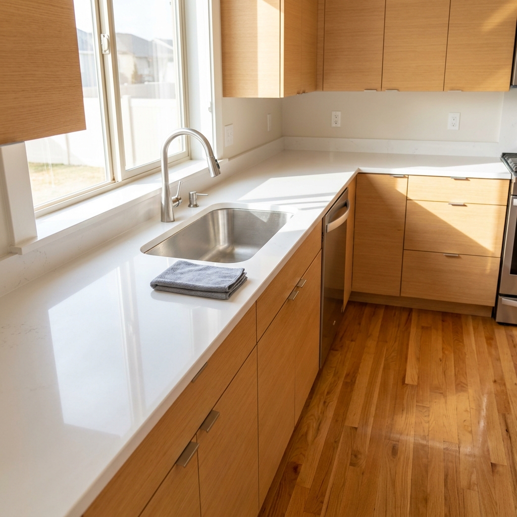 Spotlessly clean residential kitchen after a TML Property Services house cleaning in Utah